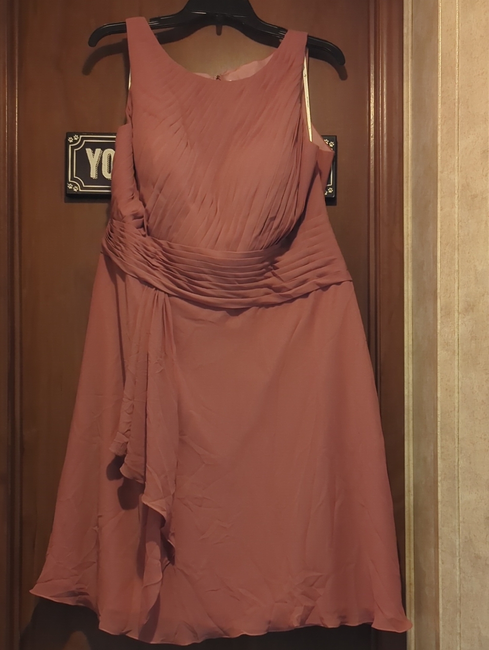Sleeveless Mauve Midi Dress with Pleated Bodice and Draped Waist